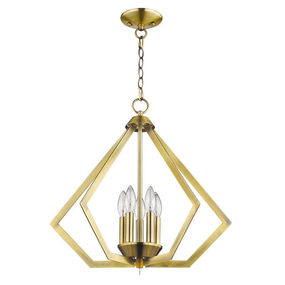 Antique Brass Crystal 5-Light Candelabra Chandelier