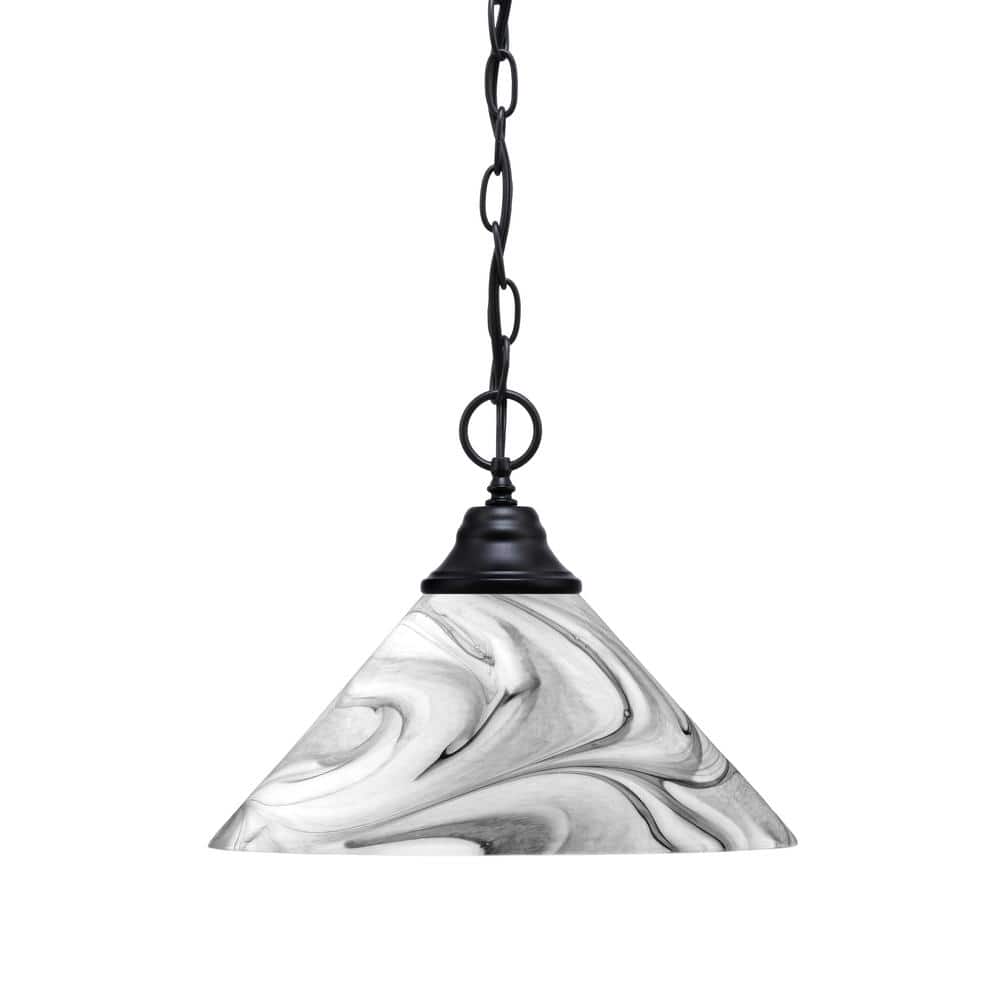 Kingston 100-Watt 1 Light Matte Black Finish Shaded Pendant Light with 12 i