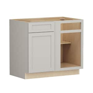 Shaker Full Overlay 39 in. W x 24 in. D x 34.5 in. H Plywood Assembled Blind Corner Base Kitchen Cabinet in Stone Gray