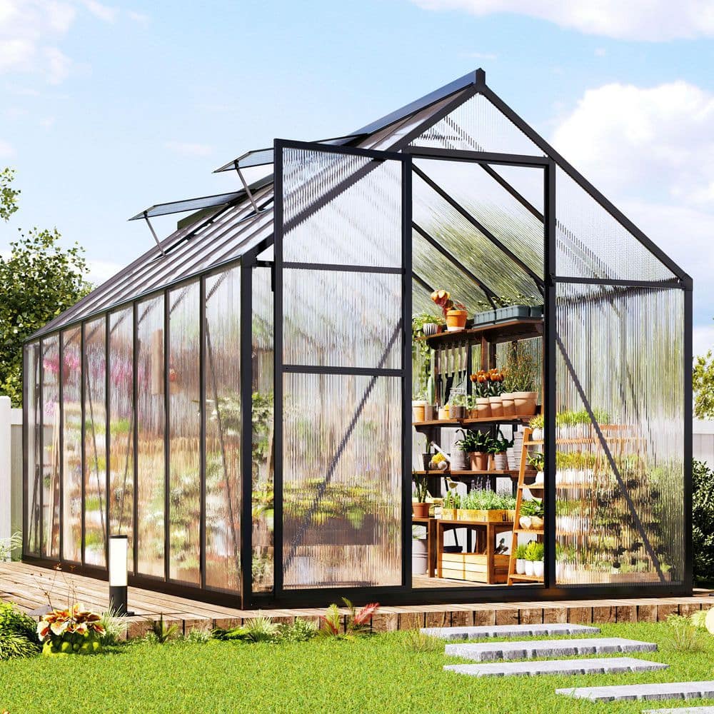 amerlife 6 ft. W x 16 ft. D x 6.4 ft. H Aluminum Black Greenhouse