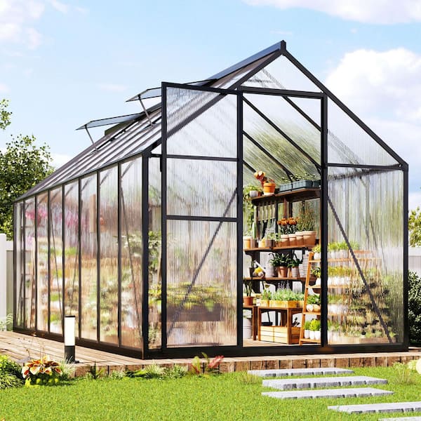 amerlife 6 ft. W x 16 ft. D x 6.4 ft. H Aluminum Black Greenhouse