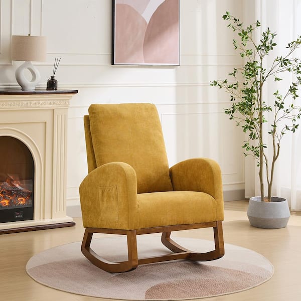 Noble House Modern Mustard Upholstered Rocking Accent Chair with Side Pocket