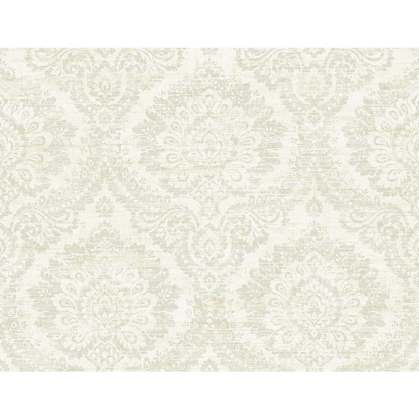 Kenneth James Kauai Taupe Damask Taupe Wallpaper Sample