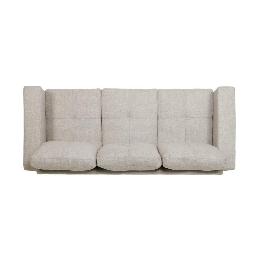 Beige and Espresso 76" Tufted Polyester and Wood 3-Seater Sofa