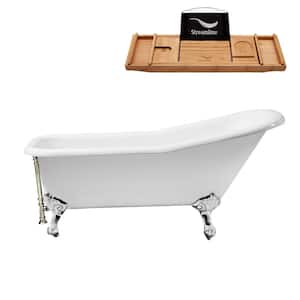 66 in. Cast Iron Clawfoot Non-Whirlpool Bathtub in Glossy White with Brushed Nickel Drain and Polished Chrome Clawfeet