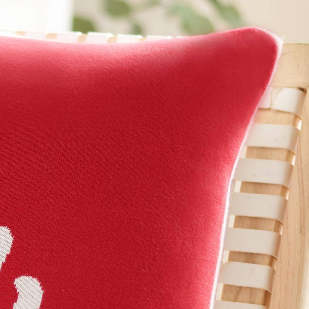 Red and White Cotton Christmas Throw Pillow