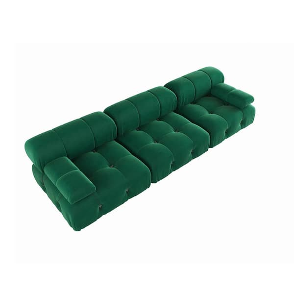 103.8 in. Square Arm 3-piece Rectangular Velvet Modular Free Combination Sectional Sofa in. Green