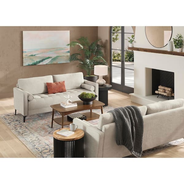 Goodwin 75.6 in. Square Arm Fabric Rectangle Sofa with Throw Pillows in Sand Beige