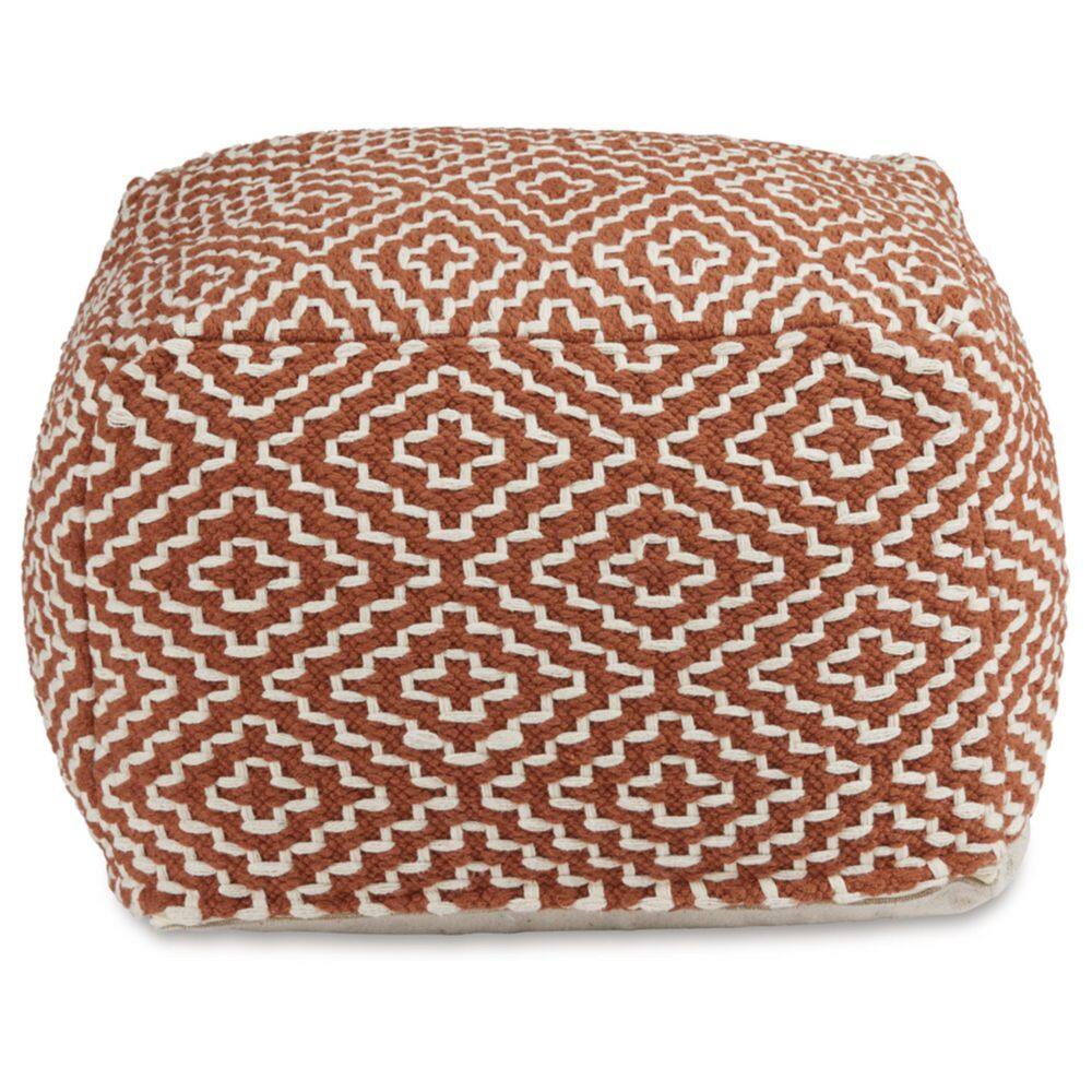 Handwoven Red and White Geometric Pouf