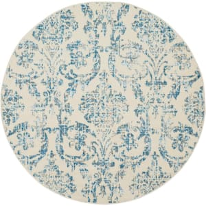 Jubilant Ivory/Blue 5 ft. x 5 ft. Persian Vintage Round Area Rug