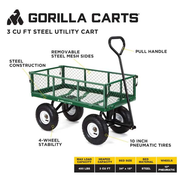 GORILLA CARTS 1,000 lb. Heavy-Duty Steel Utility Cart GOR1001-COM - The  Home Depot