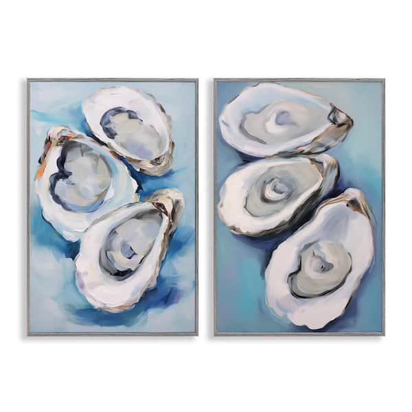 Oysters on the Half Shell by Petal Prints Design 2 Piece Gray Framed Coastal Giclee Art Print 30 in. x 20 in.