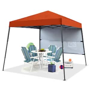 8 ft. x 8 ft. Orange Pop Up Canopy Tent Slant Leg with 1 Sidewall and 1 Backpack Bag