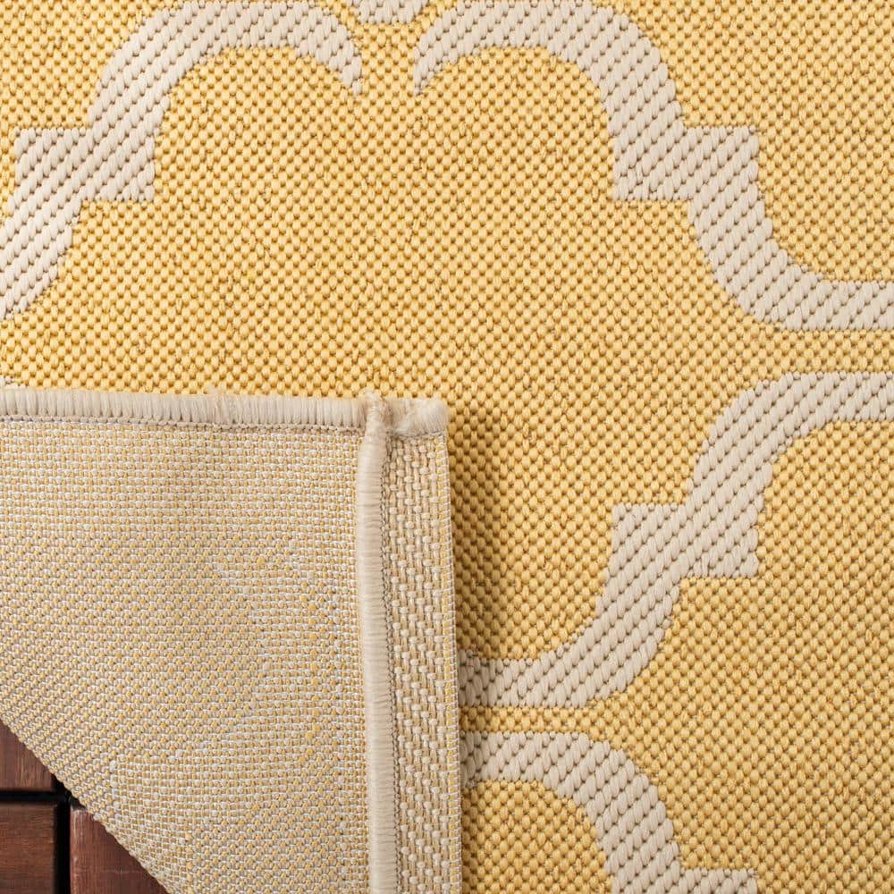 47" Square Yellow Beige Stain-Resistant Synthetic Rug