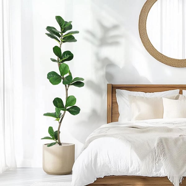 5 ft. Artificial Fiddle Leaf Fig Tree with Black Nursery Planter, Large Floor Plants for Home or Office Decor