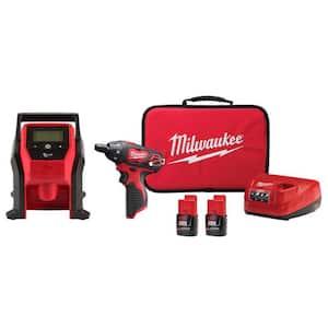 M12 12-Volt Electric Portable Inflator (Tool-Only) and M12 12V 1/4 in. Hex Screwdriver Kit with 2 1.5Ah Batteries