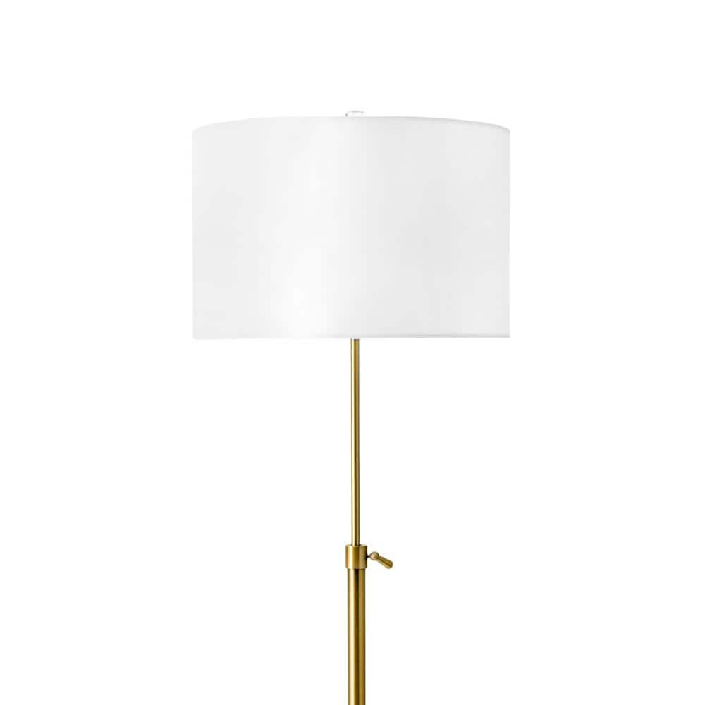 White Drum Shade Brass Metal Floor Lamp, 60" Tall