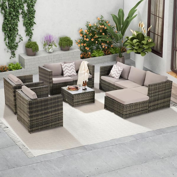 Cesicia Gray 6-Piece Wicker Patio Conversation Set with Gray Cushions
