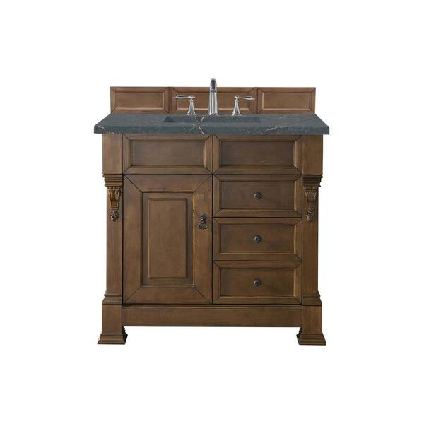 James Martin Vanities Brookfield 36.0 in. W x 23.5 in. D x 34.3 in. H Single Bathroom Vanity in Country Oak with Parisien Bleu Quartz Top