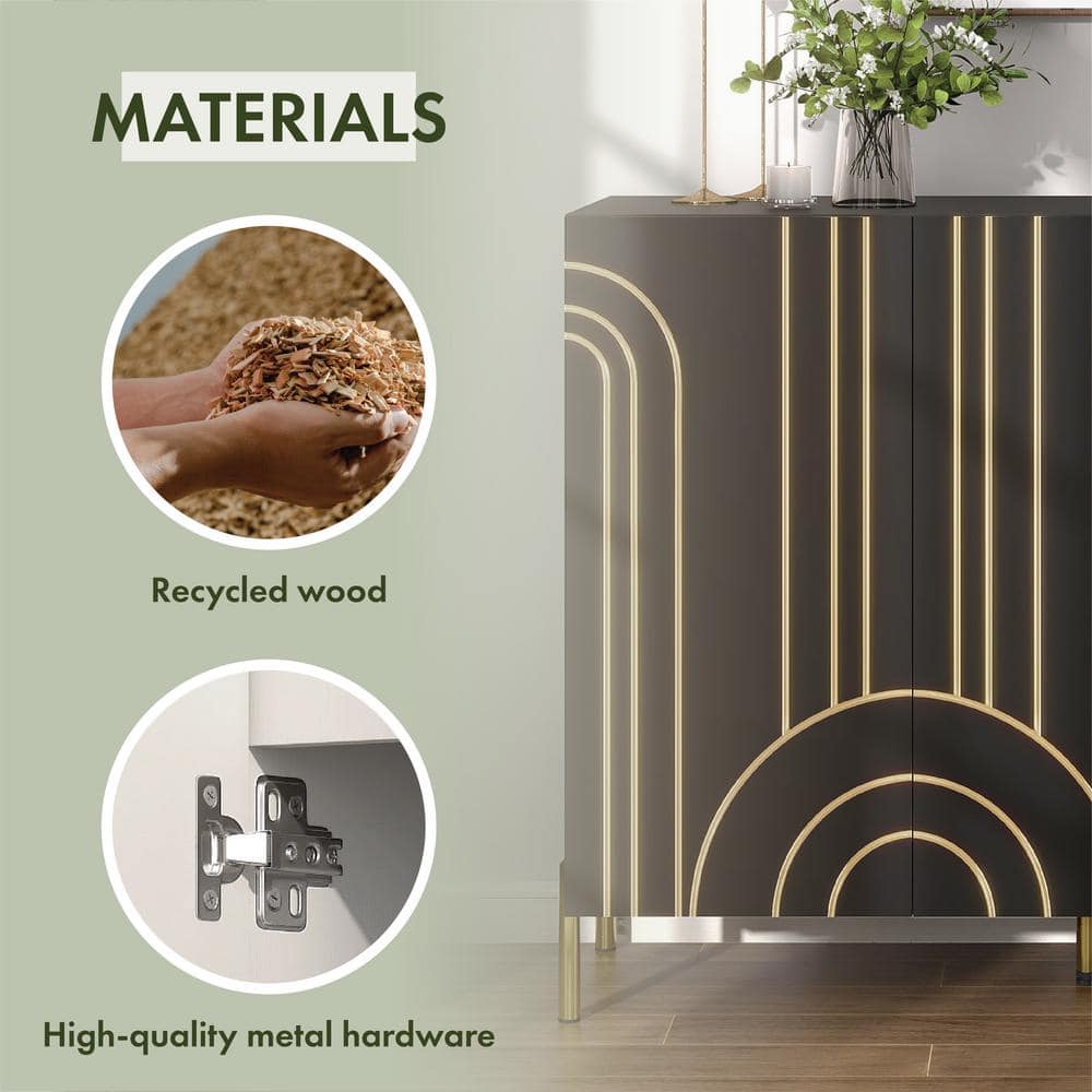 Black and Gold Art Deco Geometric Buffet Sideboard