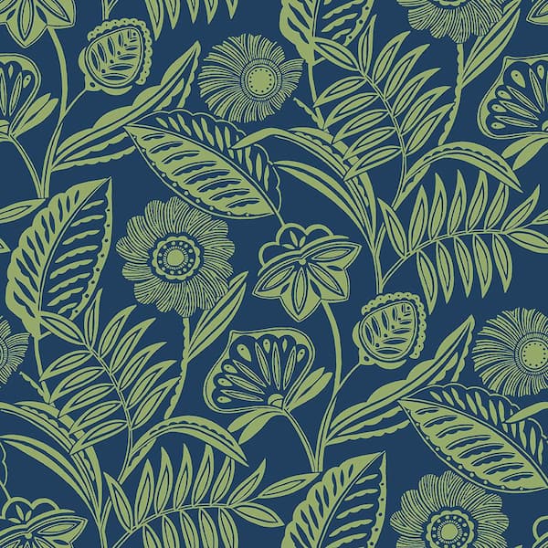 A-Street Prints Alma Blue Tropical Floral Paper Strippable Roll (Covers 60.8 sq. ft.)