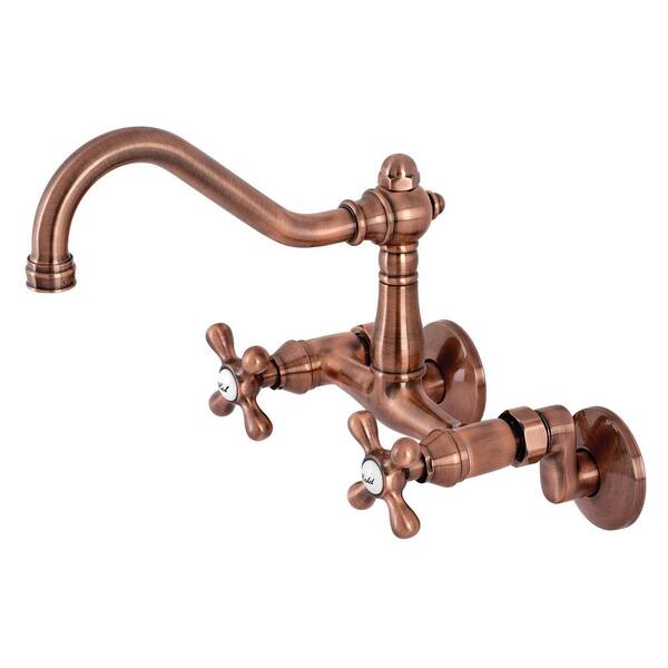 Kingston Brass Vintage 2-Handle Wall-Mount Kitchen Faucet in Antique Copper
