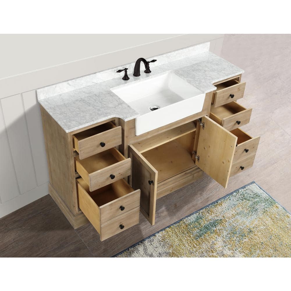Kelly 60" Weathered Fir Wood Bathroom Vanity with Marble Top