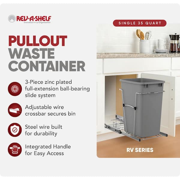Silver Pull Out Trash Can 35 qt. for Kitchen Cabinets