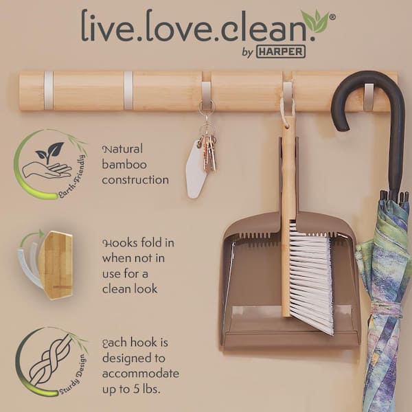 HARPER Live.Love.Clean. Bamboo 5-Hook Broom and Mop Holder 37501700 - The  Home Depot