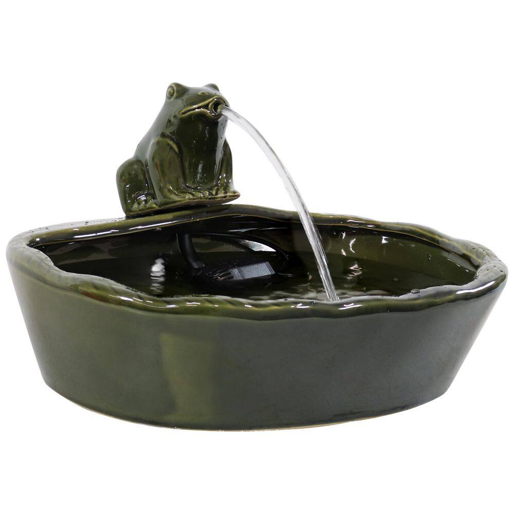 Green Ceramic Solar Powered Frog Tabletop Water Fountain