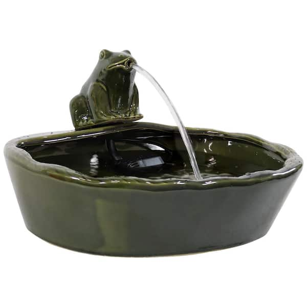 7 in. Ceramic Frog Solar Outdoor Water Fountain