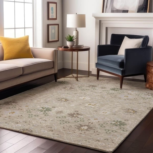 Mayfield Premium Machine Washable Abstract AMF1009 Beige 10 ft. x 14 ft. Area Rug