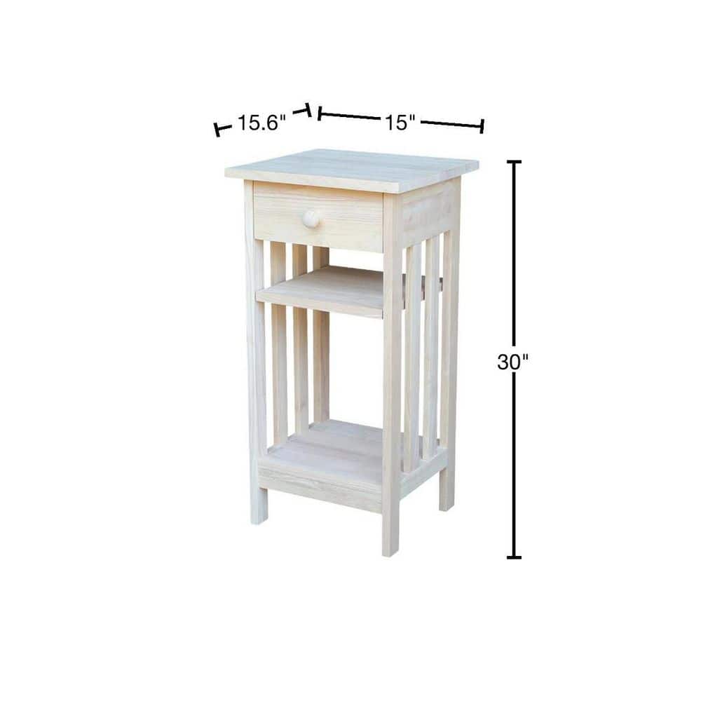 Unfinished Parawood Mission Telephone Stand with Storage