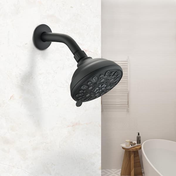 7-Spray Patterns with 1.8 GPM 5 in. Single Wall Mount Fixed Shower Head in Matte Black