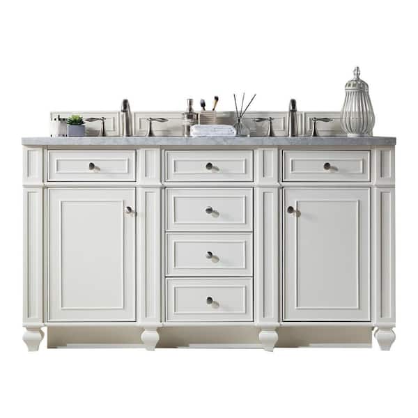 James Martin Vanities Bristol 60 in. W x 23.5 in. D x 34 in. H Bath Vanity in Bright White with Marble Top in Carrara White