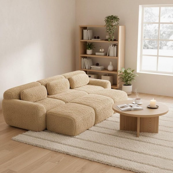 Homy Casa 114.7 in. 6-Seat Plush Microfiber Modular Sectional Sofa