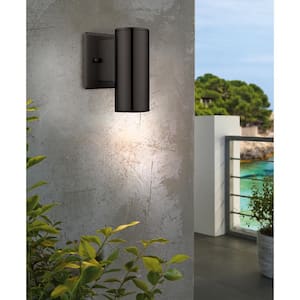 Riga 4.25 in. W x 6 in. H 1-Light Black Hardwired Outdoor Wall Sconce with Glass Shade