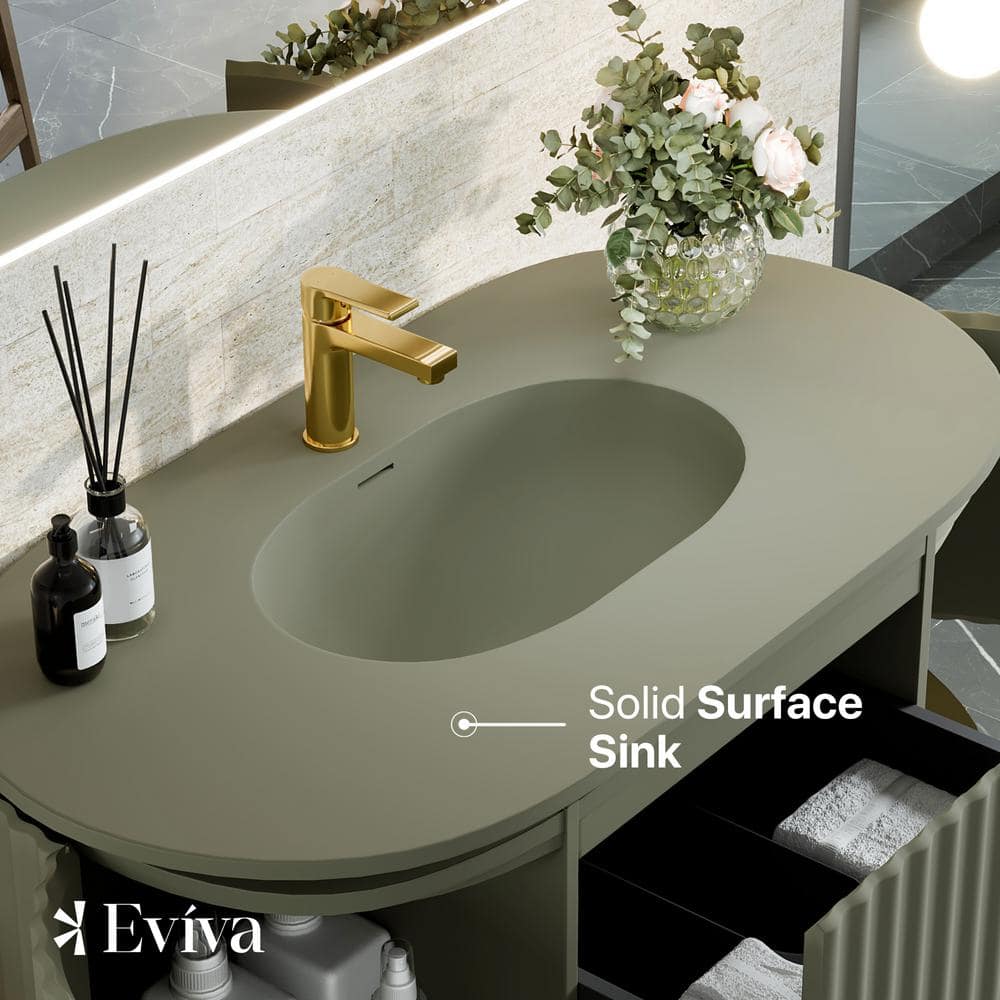 Eviva Haven 39" Green Wall-Mounted Bathroom Vanity with Solid Surface Top