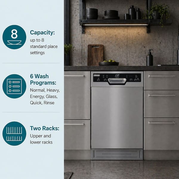 SPT 18 in. in Stainless Steel Front Control Smart Dishwasher 120