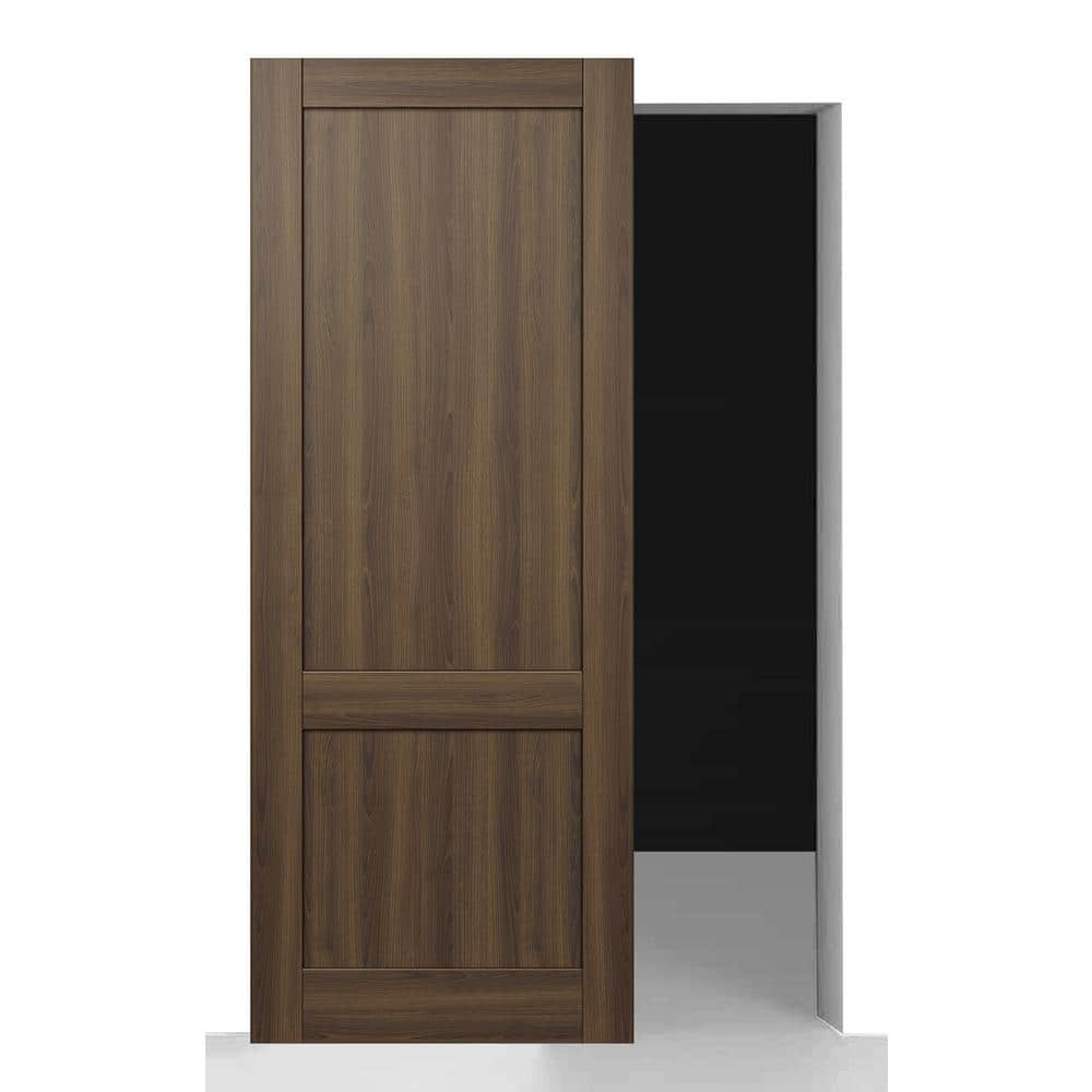 Shaker 2-Panel 28 in. x 96 in. Pecan Nutwood Composite Wood Hidden w/Base Board Sliding Barn Door with Hardware Kit price history on PriceWatchPro