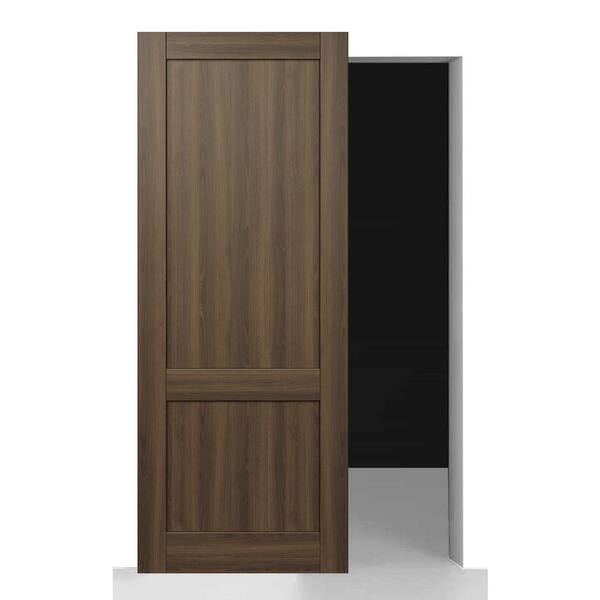 Belldinni Shaker 2-Panel 28 in. x 96 in. Pecan Nutwood Composite Wood Hidden w/Base Board Sliding Barn Door with Hardware Kit