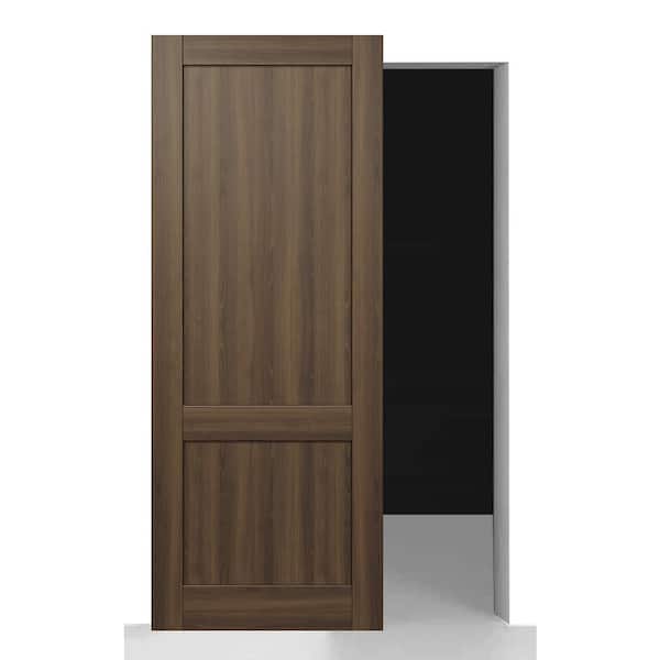Belldinni Shaker 2-Panel 30 in. x 84 in. Pecan Nutwood Composite Wood Hidden w/Base Board Sliding Barn Door with Hardware Kit