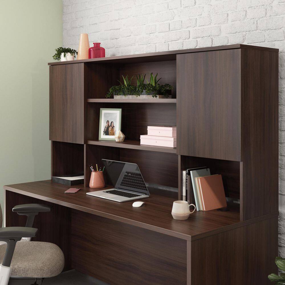 Noble Elm Brown Engineered Wood 72" Storage Hutch with Adjustable Shelves