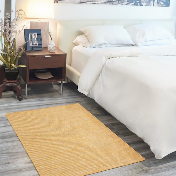 Positano Yellow 3 ft. x 5 ft. Solid Contemporary Indoor/Outdoor Patio Kitchen Area Rug