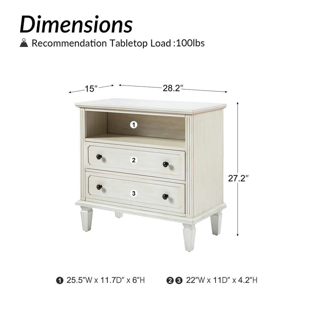 Juiien Mid-Century Solid Wood 2 - Drawer Storage Nightstand with USB Port Set of 2-Walnut - thumbnail 3