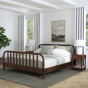 Spindle Brown Wood King Bedroom Set with Bed and 2 Nightstands