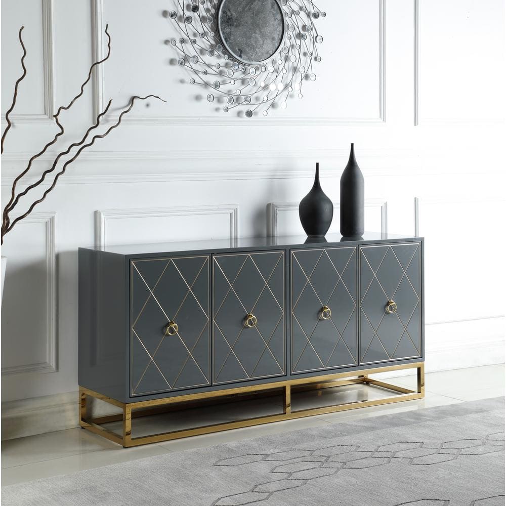 Gray and Gold 64" Modern Sideboard with Lacquer Finish