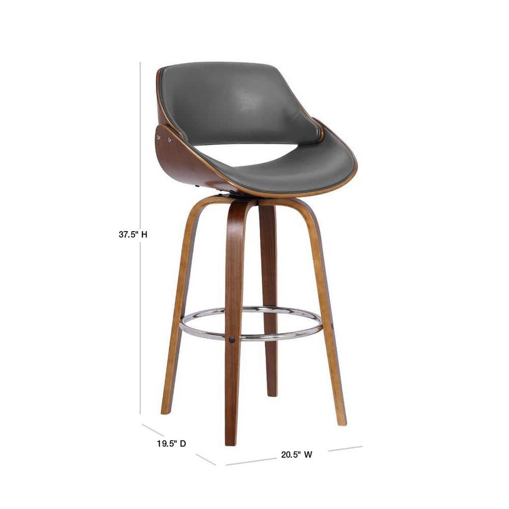 Contemporary Walnut and Grey Leather Swivel Counter Stool