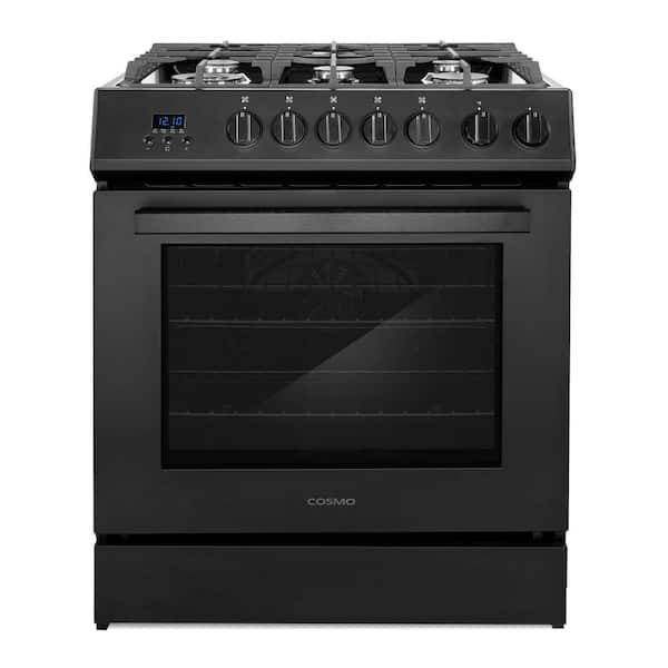 30 in. Nebula Collection 5.0 cu. ft. Gas Range, 5 Burners, Rapid Convection Oven, Cast Iron Grates in Matte Black