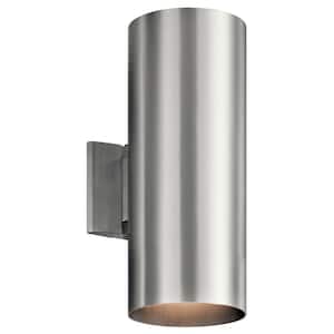 Independence 15 in. 2-Light Brushed Aluminum Outdoor Hardwired Wall Cylinder Sconce with No Bulbs Included (1-Pack)